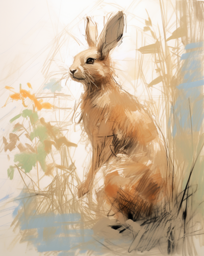 Sketch drawing of a rabbit in nature