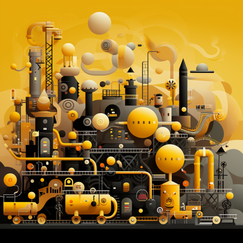 Vibrant fun elements factory on yellow and black background