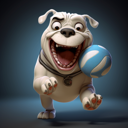 Funny bulldog with volleyball in mouth