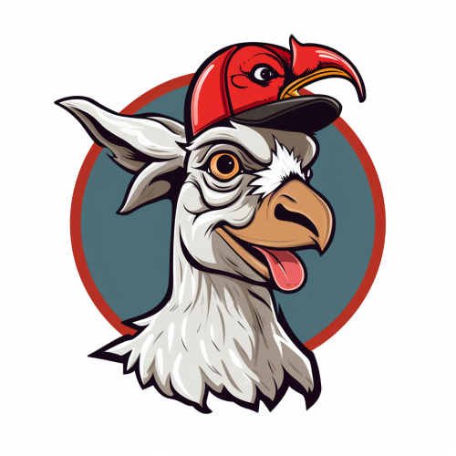 Cartoon logo woman head butted by goat chicken