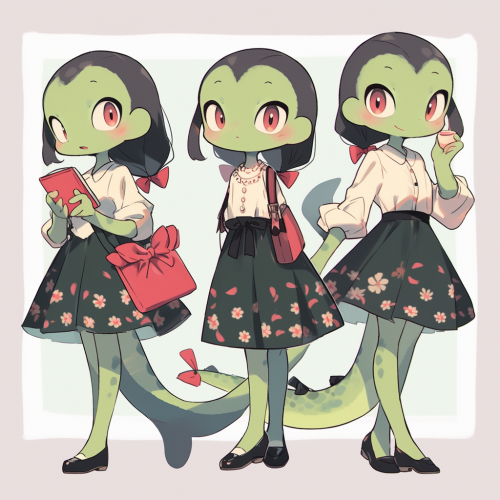 Adorable furry lizard anthropomorphic character in various poses