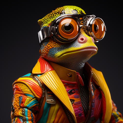 Colorful futurist frog in rubber suit