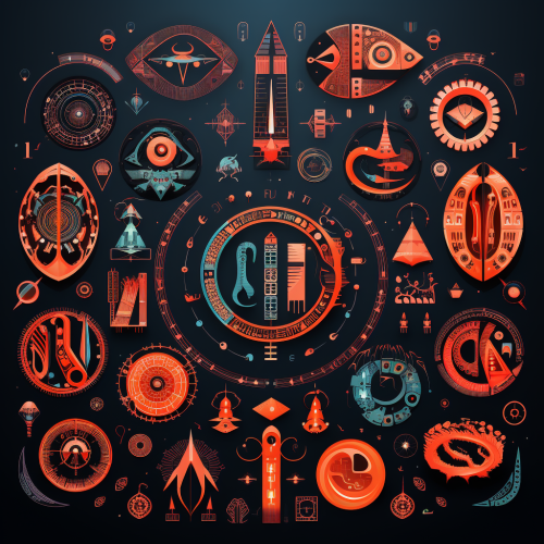 Primitive shapes in a futuristic alien alphabet