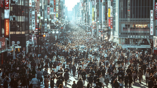 Aliens in futuristic city crowd