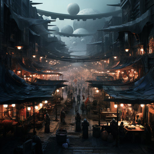 Futuristic apocalyptic marketplace scene