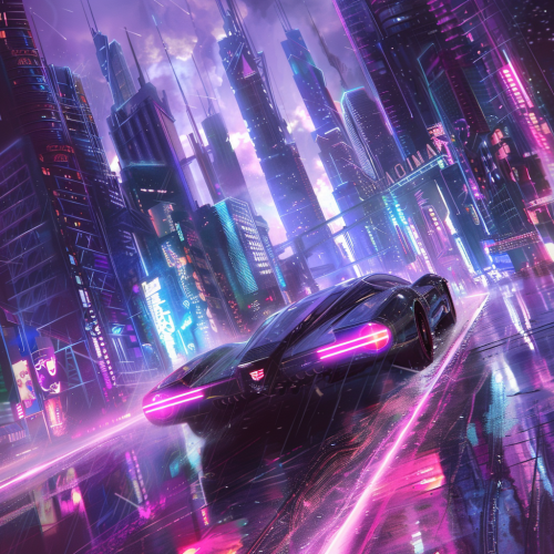 Futuristic Cadillac Cruising Neon Cityscape Futuristic Cadillac Cruising Neon Cityscape