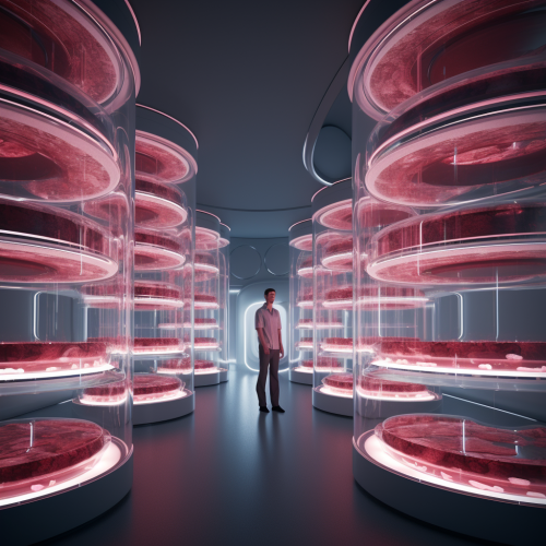 Futuristic meat farm growing sustainable meat