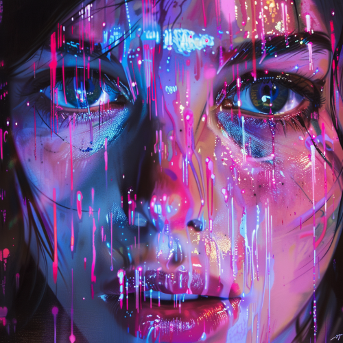 woman portrait neon colors glowing