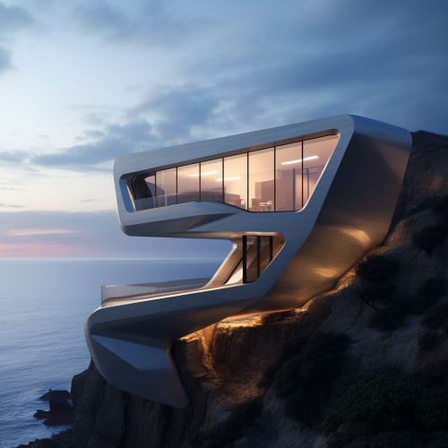 Futuristic house on ocean cliff