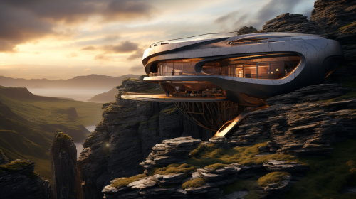Futuristic Stone Age House on Cliff