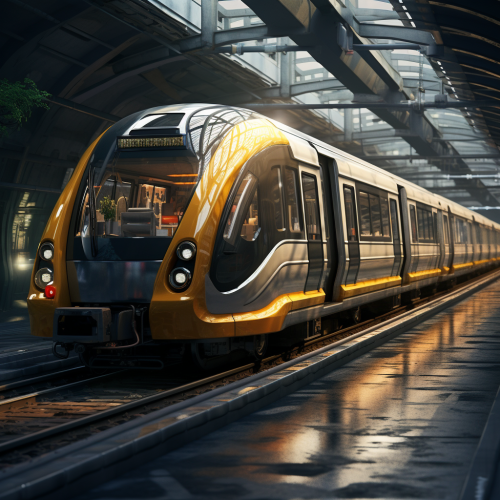 Futuristic subway train outside view