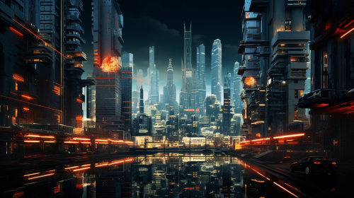 Detailed futuristic city with fluorescent lights Detailed futuristic city with fluorescent lights