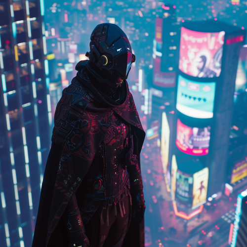 Masked Man in Futuristic Neon City