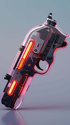 Futuristic pistol prototype in grey velvet case