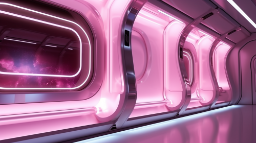 Side view of a futuristic subway train window