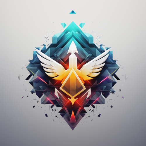 Gaming logo with pyramid, joystick, and phoenix