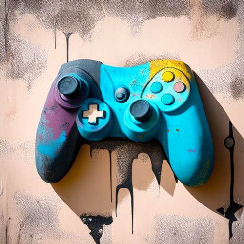 Vibrant gaming controller painted on a wall