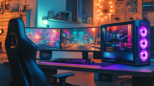 Modern Gaming Setup Desk Monitors