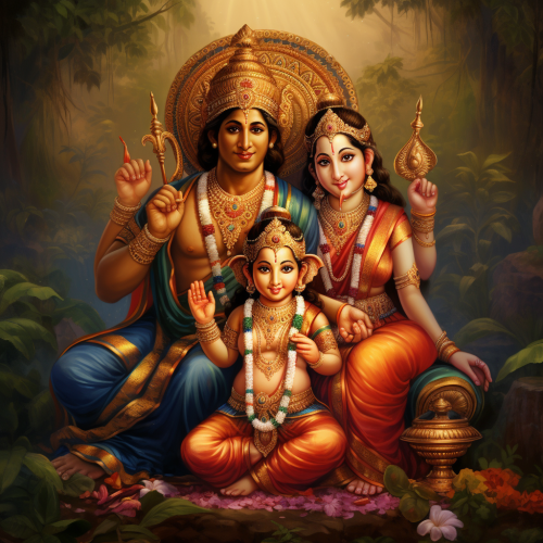 Ganesha with Shiva and Parvati - Divine Blessings