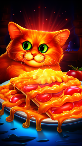 Garfield craving lasagna and looking hungry