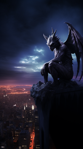 Realistic Gargoyle Statue on Skyscraper