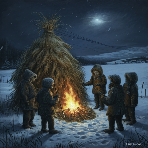 Gathering of the  Ugly Ones  burning the winter straw doll Gathering of the  Ugly Ones  burning the winter straw doll