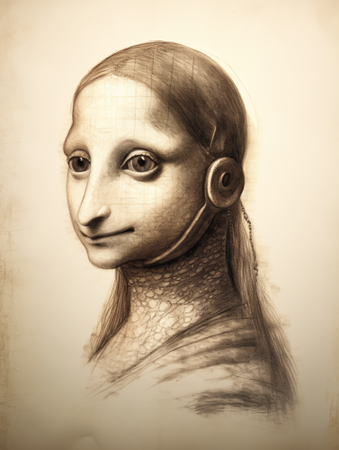 Gecko face sketch on Mona Lisa