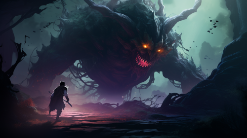 Wide-eyed player facing generative AI monster