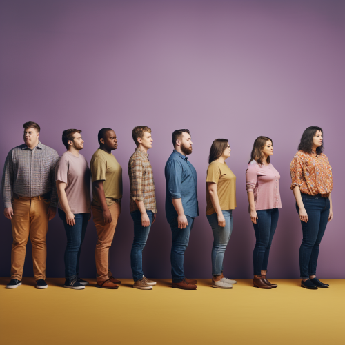 Uncomfortable individuals in generic shirts