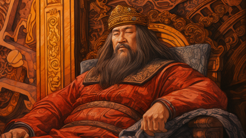 Genghis Khan contemplating on his throne