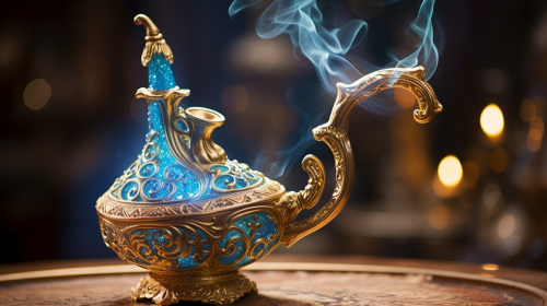 Magical genie lamp granting wishes