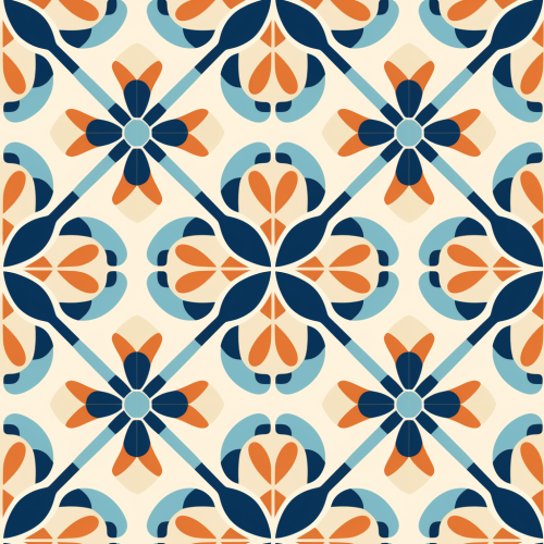 Tileable Geometric Pattern in Blue, Orange, and Beige