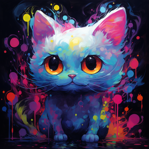 An adorable ghost cat with vibrant anime colors