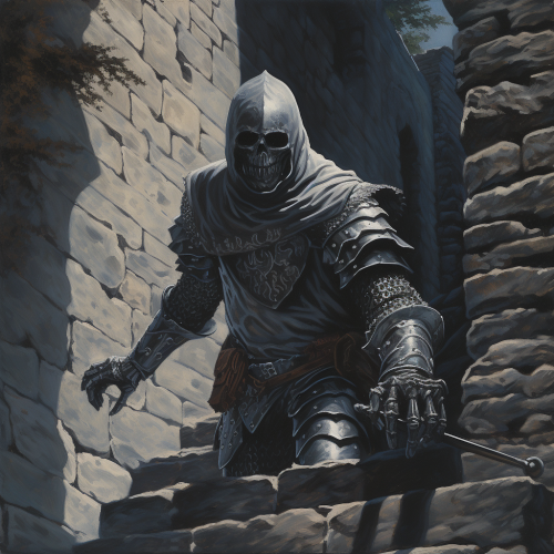 Ghost knight passing through stone wall.