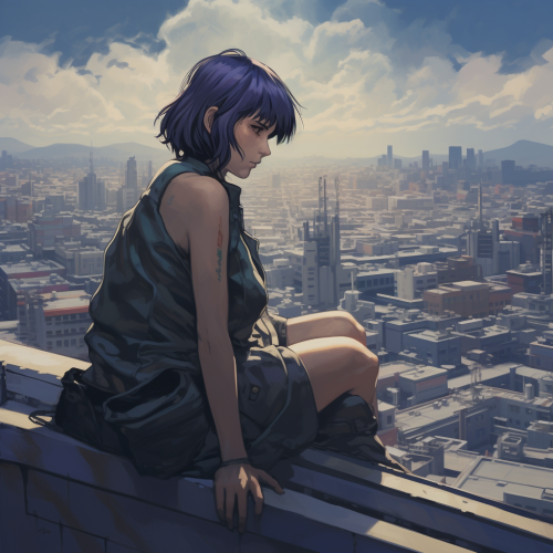 Major Motoko overlooking the cityscape