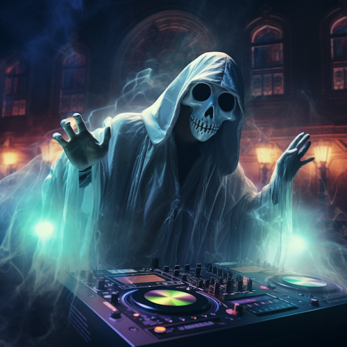 Photorealistic ghost DJ playing in a haunted club Photorealistic ghost DJ playing in a haunted club