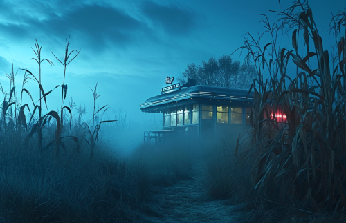 Enigmatic 1950s diner in corn field