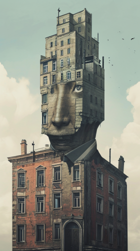 Man with a 20-story Building as his Head