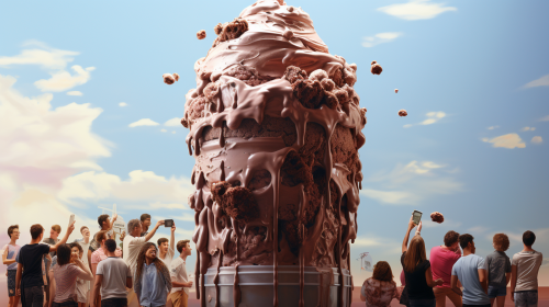 Chocolate ice cream pint with people