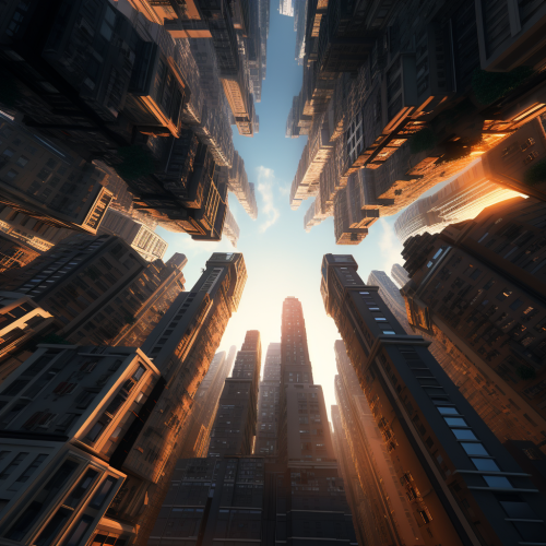 A breathtaking panoramic view of giant city skyscrapers A breathtaking panoramic view of giant city skyscrapers