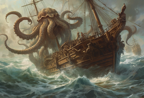 Giant Octopus attacking ancient ship