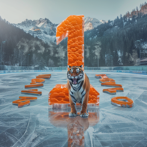 Giant orange number 1 ice sculpture