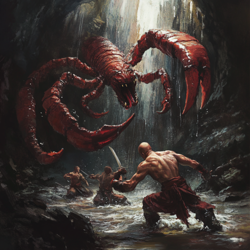 Giant Red Scorpion Fighting Monk