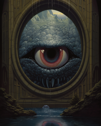 Giant Reptilian Monster Eye Peering Through Window
