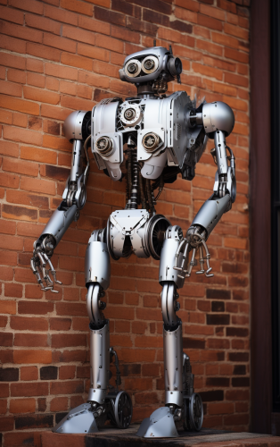 Detailed 4k Photo of Giant Robot with Galvanized Plumbing Pipes