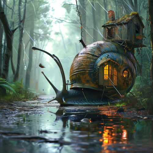 Cute Cartoon Giant Snail with House