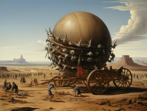 Trojan Army Pushes Giant Wooden Orb Across Desert  ? Trojan Army Pushes Giant Wooden Orb Across Desert  ?