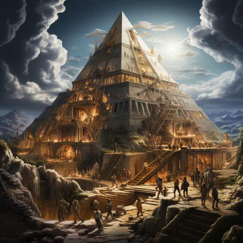 Giant aliens building a pyramid