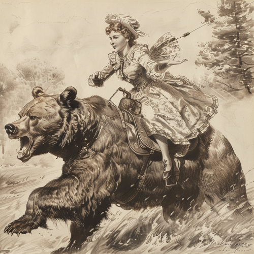 Girl riding bear into battle
