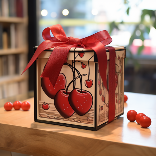 Cherry drawing on gift box